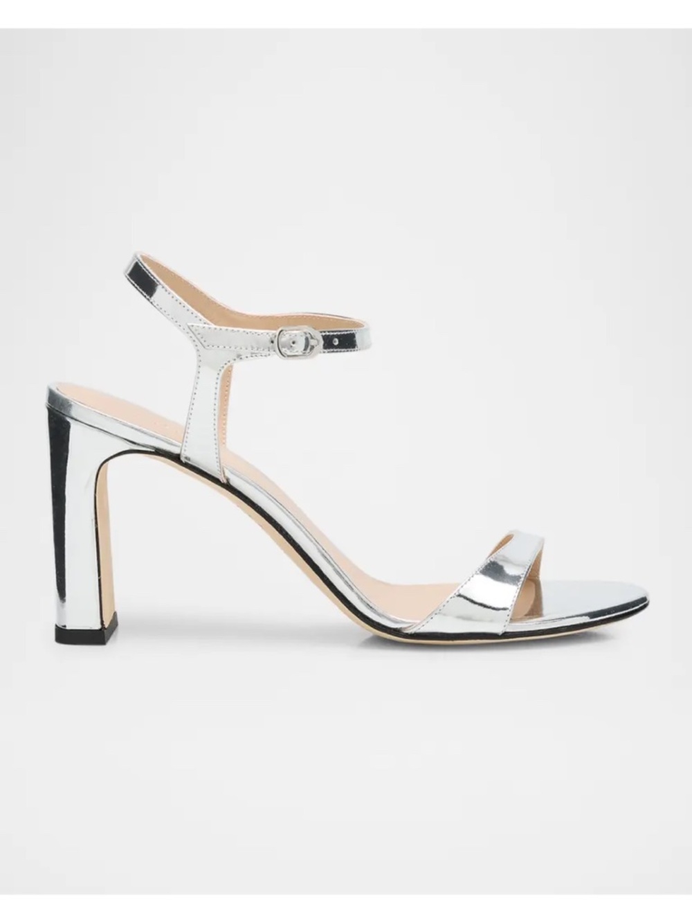 New Stuart Weitzman Babette Metallic Ankle Strap Sandal Silver Sz 7